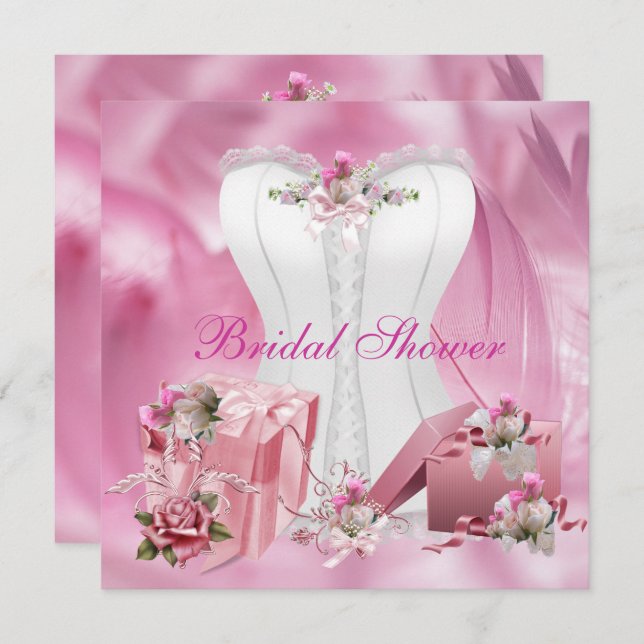 Bridal Shower Invite Pretty White Pink Corset 2 (Front/Back)
