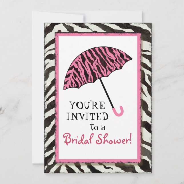 Bridal Shower Invite Zebra, Leopard 'n Umbrella (Front)