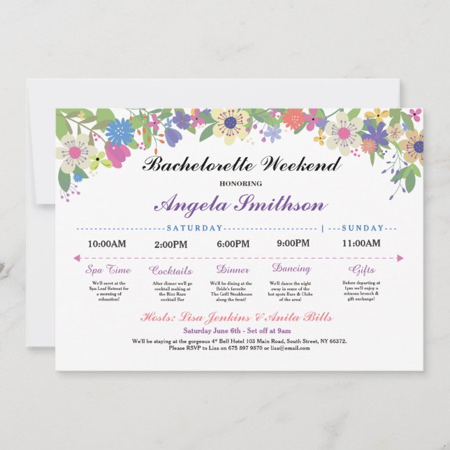 Bridal Shower Itinerary Bachelorette Purple Plan Invitation (Front)