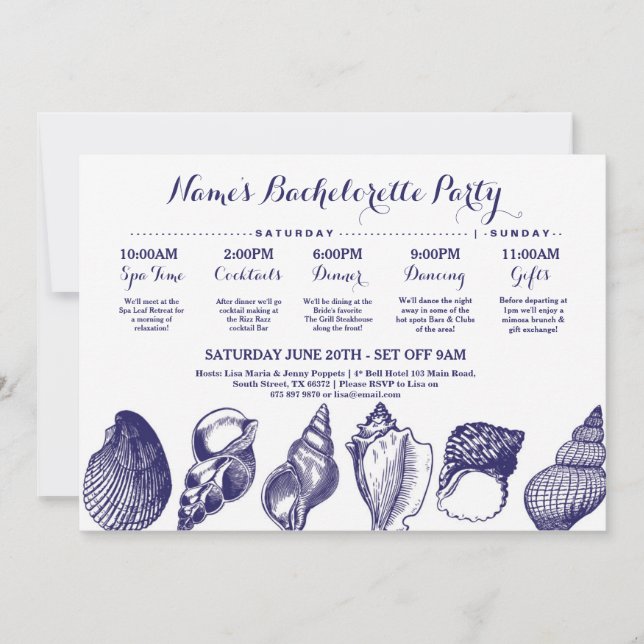 Bridal Shower Itinerary Beach Wedding Shells Sea Invitation (Front)