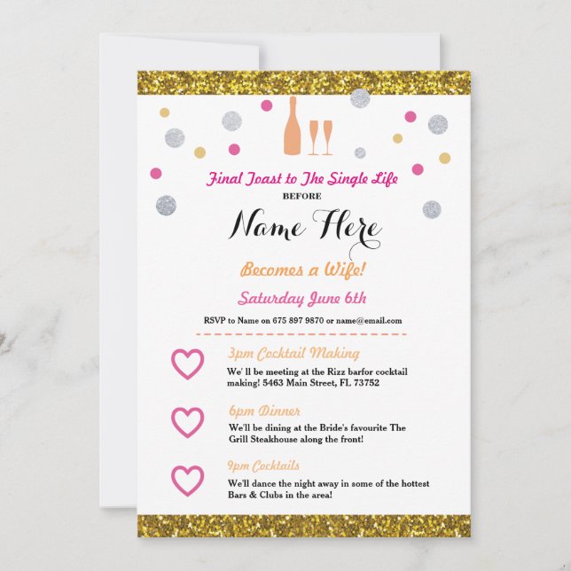 Bridal Shower Itinerary Champagne Invitation (Front)
