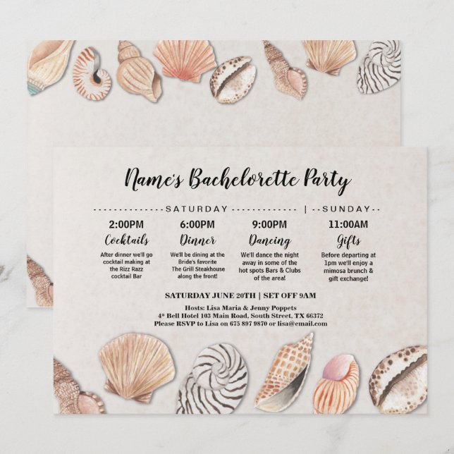 Bridal Shower Itinerary Shells Ocean Beach Wedding Invitation (Front/Back)