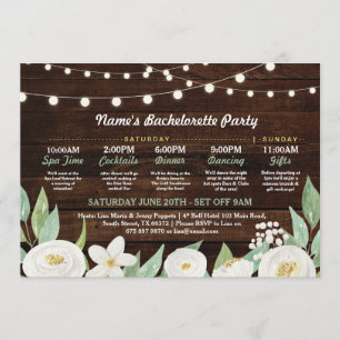 Bridal Shower Itinerary White Flower Rustic Lights Invitation