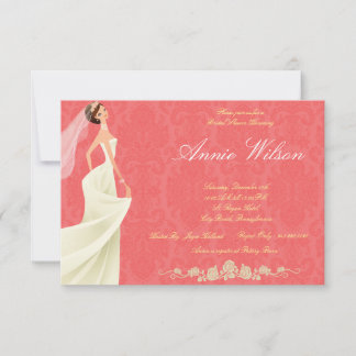 Bridal shower ivory dress damask invitation cards