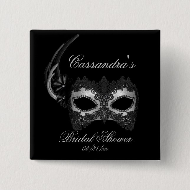 "Bridal Shower" - Lace Masquerade Mask 2 Inch Square Button (Front)