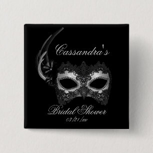 "Bridal Shower" - Lace Masquerade Mask 2 Inch Square Button