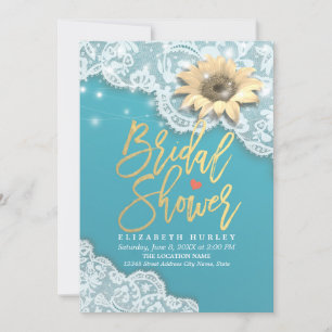 Bridal Shower Lace Sunflower String Lights Tiffany Invitation