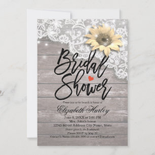 Bridal Shower Lace Sunflower Wood & String Lights Invitation