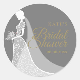 Bridal Shower Lace Wedding Gown Favour Classic Round Sticker