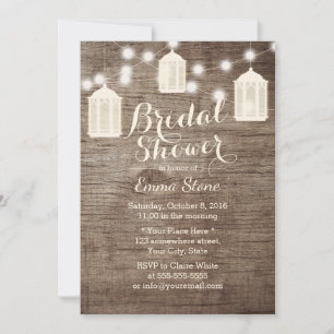 Bridal Shower Lanterns & Strings Rustic Wood Invitation