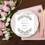 Bridal shower lavender eucalyptus greenery napkin<br><div class="desc">A stylish white background decorated with violet lavender flowers and eucalyptus greenery.  Personalize and add a name and a date.</div>