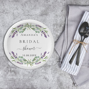Bridal shower lavender eucalyptus greenery paper plate