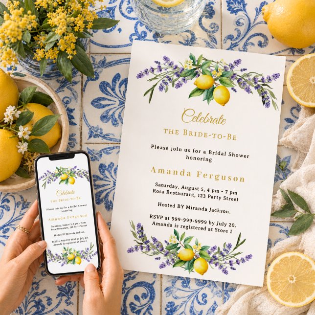 Bridal Shower lavender florals lemons Invitation (Creator Uploaded)