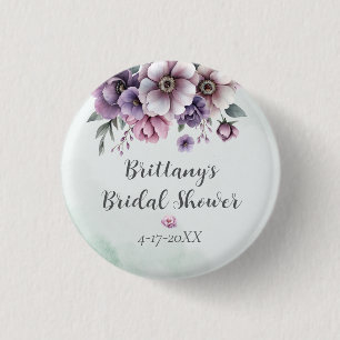 Bridal Shower Lavender & Green Floral 1 Inch Round Button
