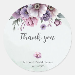Bridal Shower Lavender & Green Floral Classic Round Sticker