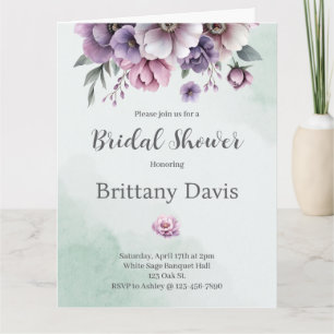 Bridal Shower Lavender & Green Floral Invitation