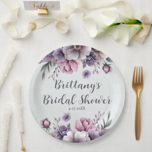 Bridal Shower Lavender & Green Floral Paper Plate