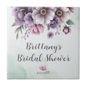 Bridal Shower Lavender & Green Floral Tile