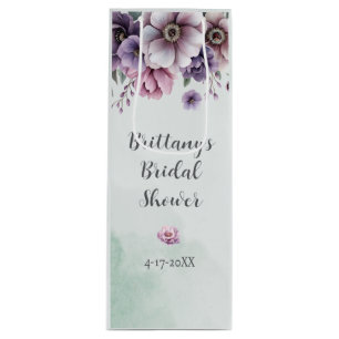 Bridal Shower Lavender & Green Floral Wine Gift Bag