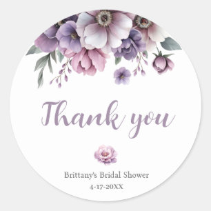 Bridal Shower Lavender Watercolor Floral Classic Round Sticker