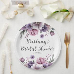 Bridal Shower Lavender Watercolor Floral  Paper Plate
