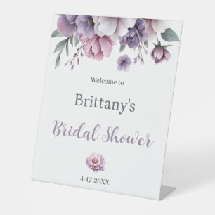 Bridal Shower Lavender Watercolor Floral  Pedestal Sign