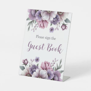 Bridal Shower Lavender Watercolor Floral  Pedestal Sign