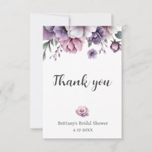 Bridal Shower Lavender Watercolor Floral  Thank You Card