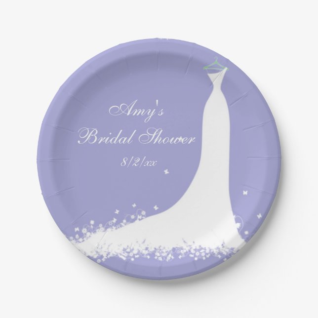 Bridal Shower, Lavender, White Butterflies Paper Plate (Front)