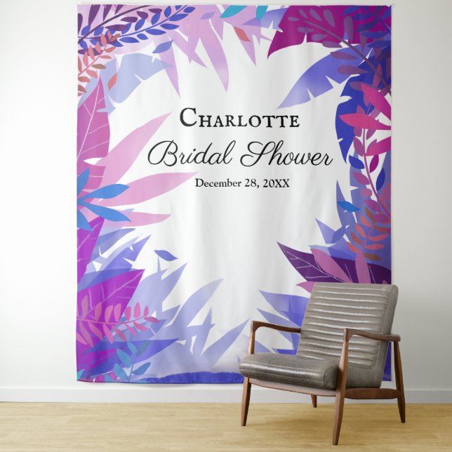 Bridal Shower Leaves Tropical Watercolor Backdrop Tapestry (In Situ)