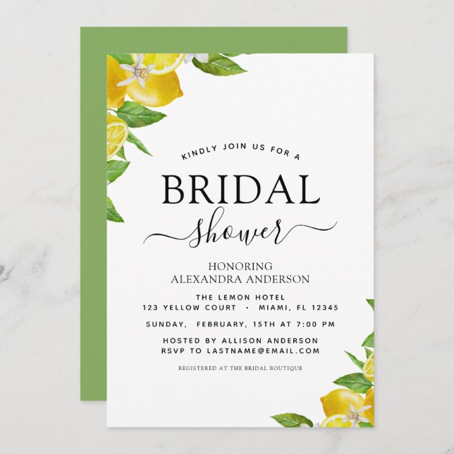 Bridal Shower Lemon Citrus Summer Invitation (Front/Back)