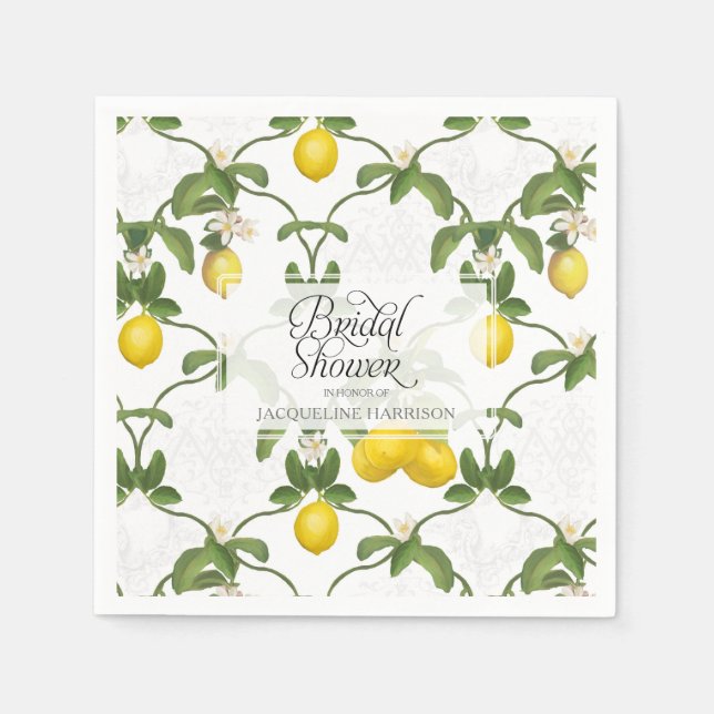 Bridal Shower Lemon Espalier Trellis Citrus Floral Napkin (Front)