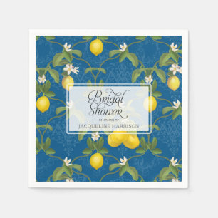 Bridal Shower Lemon Royal Blue White Citrus Floral Napkin