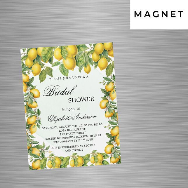 Bridal shower lemons greenery luxury magnetic invitation (Creator Uploaded)
