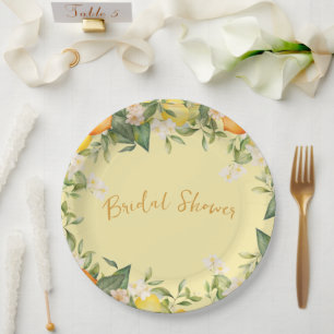 Bridal Shower Lemons Oranges Citrus Floral  Paper Plate