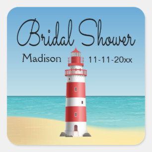 Bridal Shower Lighthouse Beach Wedding Ocean Square Sticker