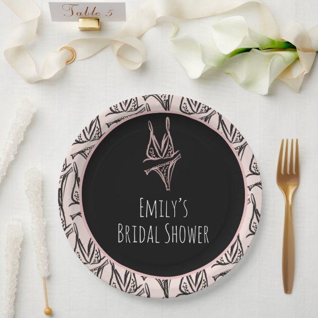 Bridal Shower Lingerie Party Pink Pattern   Paper Plate (Wedding)