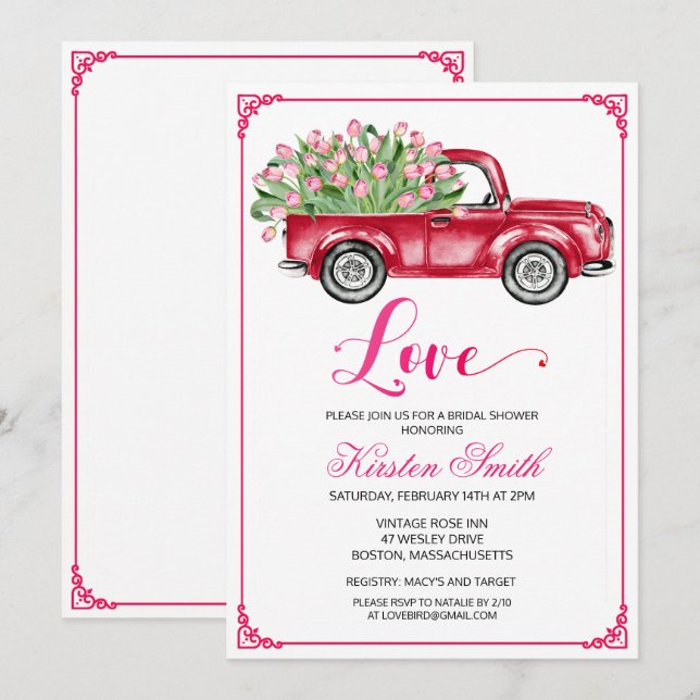 Bridal Shower Love Floral Truck Invitation (Front/Back)