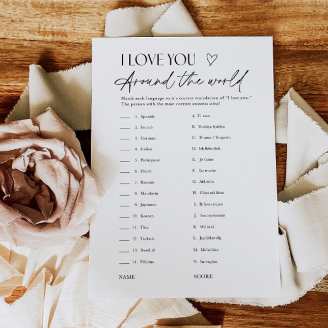 Bridal Shower Love Languages Matching Game Card (Creator Uploaded)
