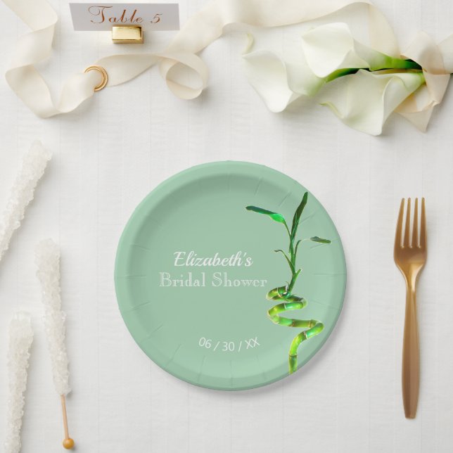 Bridal Shower Lucky Bamboo Pastel Yellow Template Paper Plate (Wedding)