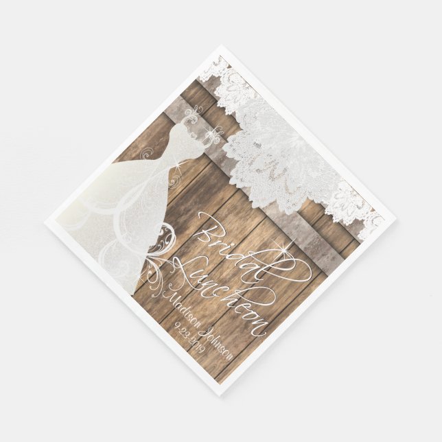 Bridal Shower Luncheon - Rustic Barn Wood Design Napkin (Corner)