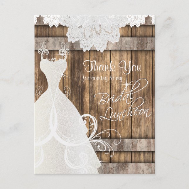 Bridal Shower Luncheon - Rustic Wood and Lace Postcard (Front)