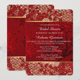 Bridal Shower Luxury Gold Red Lace Sparkly Invitation