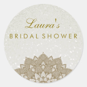 Bridal Shower Mandala Lotus Flower Pearl Swirl Classic Round Sticker