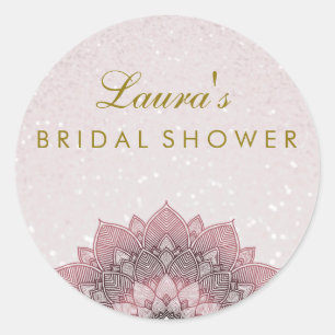 Bridal Shower Mandala Lotus Flower Pink Swirl Classic Round Sticker