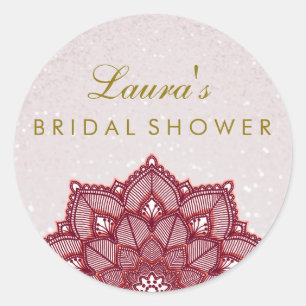 Bridal Shower Mandala Lotus Flower Pink Swirl Classic Round Sticker