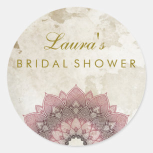 Bridal Shower Mandala Lotus Flower Pink Vintage Classic Round Sticker