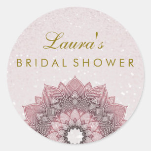 Bridal Shower Mandala Pink Lotus Flower Swirl Classic Round Sticker