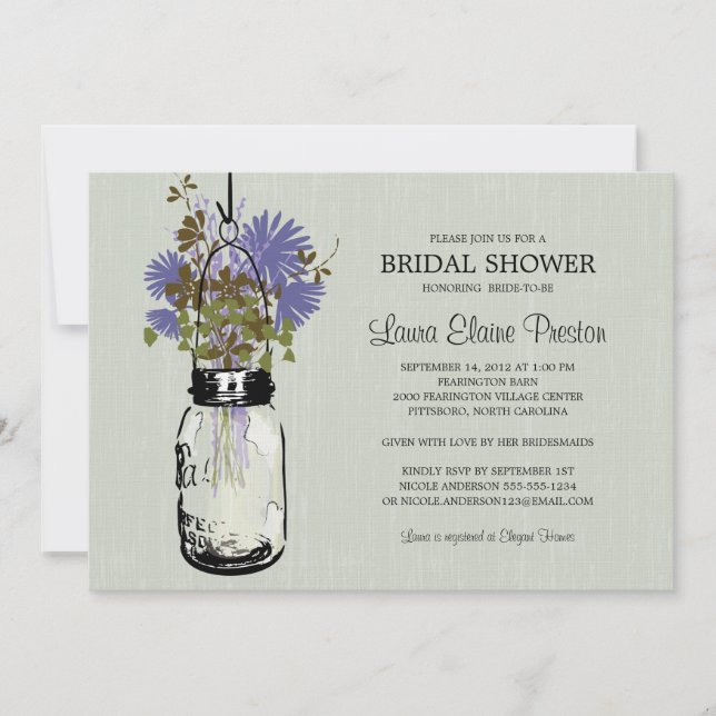 Bridal Shower Mason Jar and Wildflowers Invitation (Front)