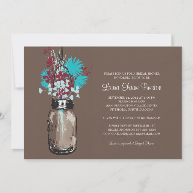 Bridal Shower Mason Jar and Wildflowers Invitation (Front)